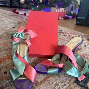 Valentino Purple & Multicolour Satin Wrap Sandal Heel
